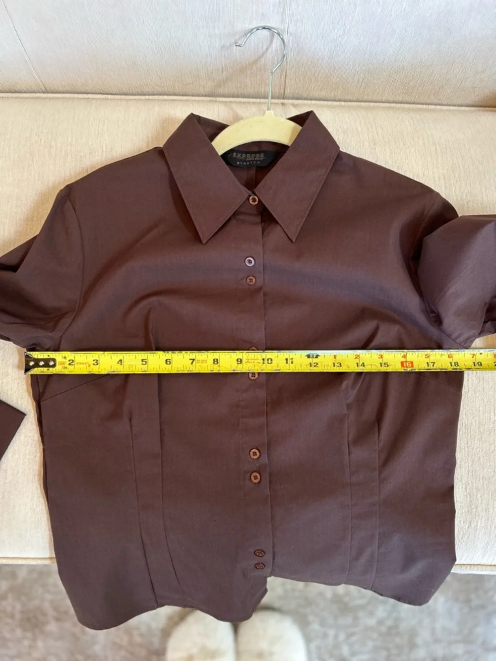 Express Brown Pencil Skirt with Diagonal Stripe Accents & Brown Buttons Down Top - Picture 12 of 12